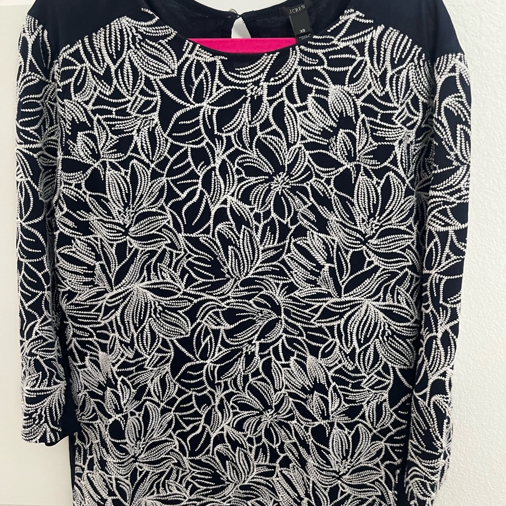 J. Crew Navy and White Floral Patterned Long Sleeve Blouse